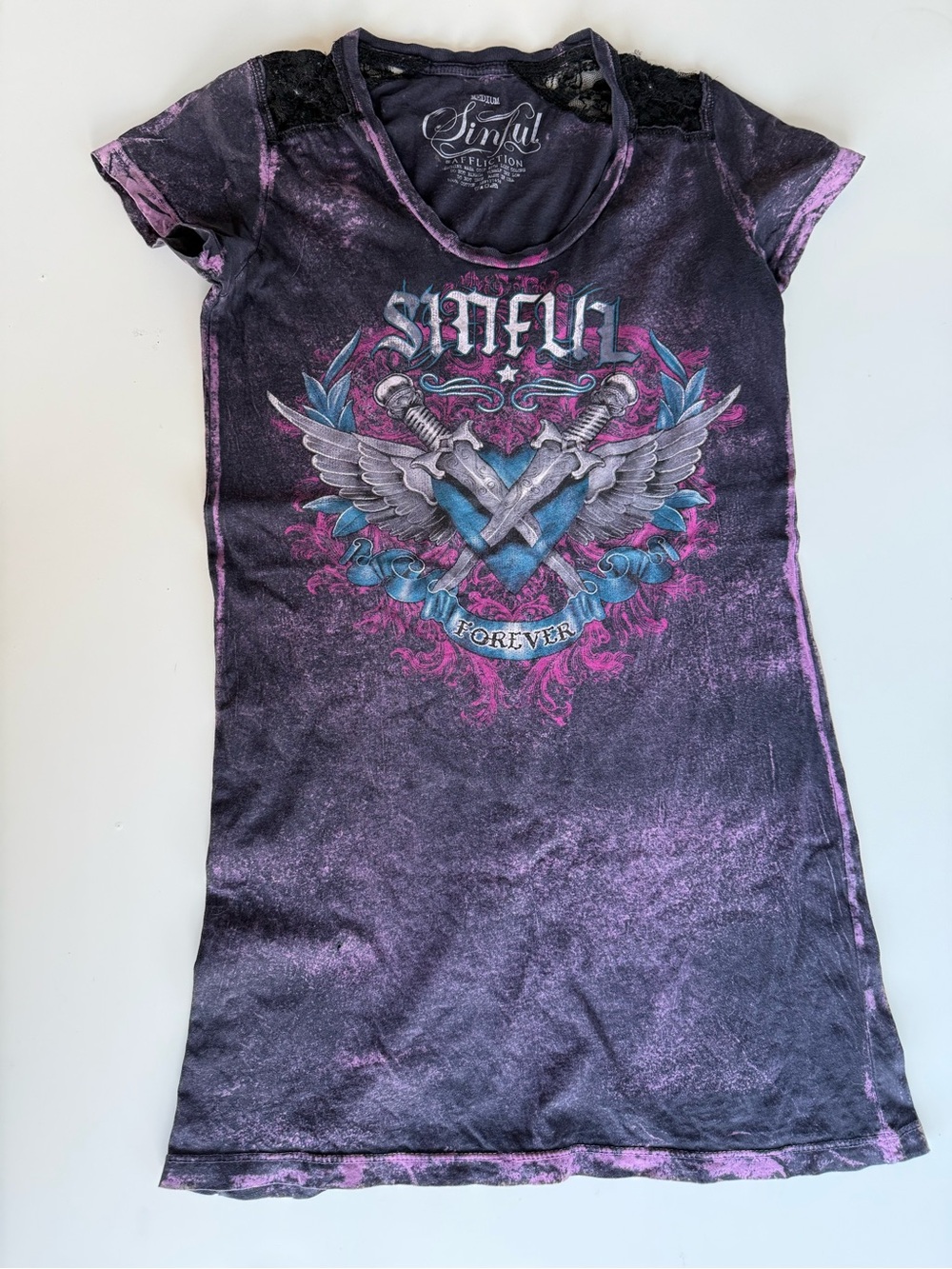 Y2K Sinful by Affliction Longline Graphic Tee M